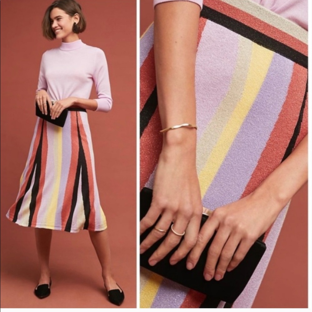 Anthropologie LAIA Metallic Striped Knit Skirt